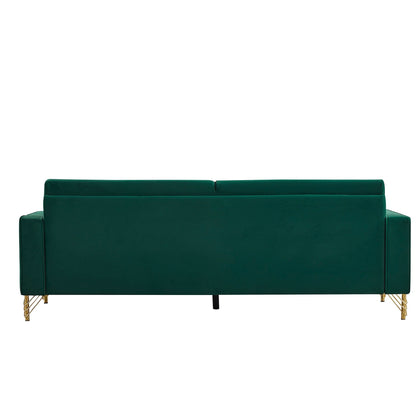 Canapé 3 places en velours moderne 85,44 po avec 2 coussins, pieds en métal doré, élégance intemporelle, mousse haute densité