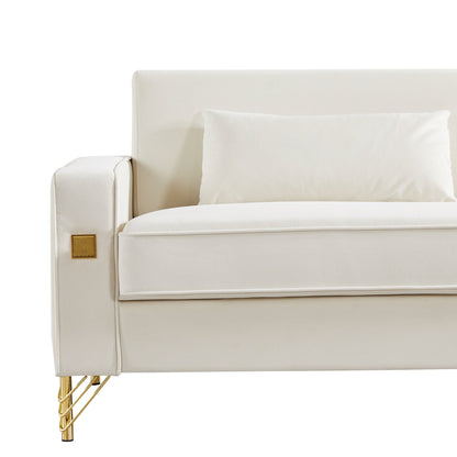 Canapé 3 places en velours moderne 85,44 po avec 2 coussins, pieds en métal doré, élégance intemporelle, mousse haute densité