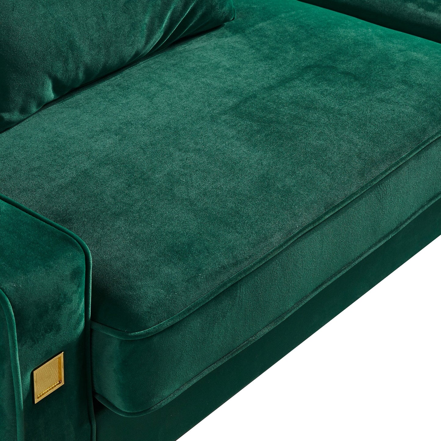 Canapé 3 places en velours moderne 85,44 po avec 2 coussins, pieds en métal doré, élégance intemporelle, mousse haute densité