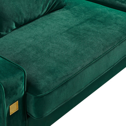 Canapé 3 places en velours moderne 85,44 po avec 2 coussins, pieds en métal doré, élégance intemporelle, mousse haute densité