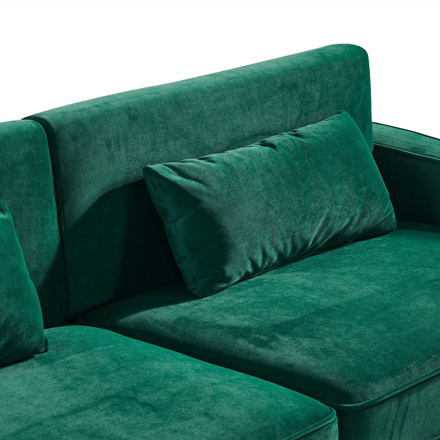 Canapé 3 places en velours moderne 85,44 po avec 2 coussins, pieds en métal doré, élégance intemporelle, mousse haute densité