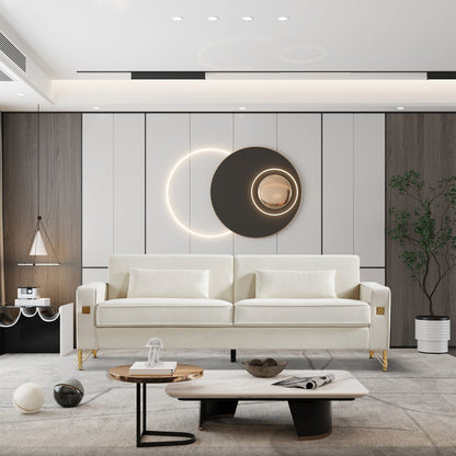 Canapé 3 places en velours moderne 85,44 po avec 2 coussins, pieds en métal doré, élégance intemporelle, mousse haute densité