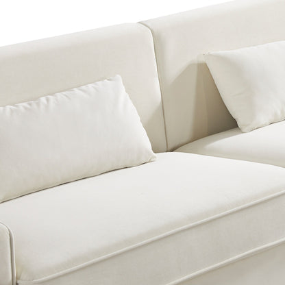 Canapé 3 places en velours moderne 85,44 po avec 2 coussins, pieds en métal doré, élégance intemporelle, mousse haute densité