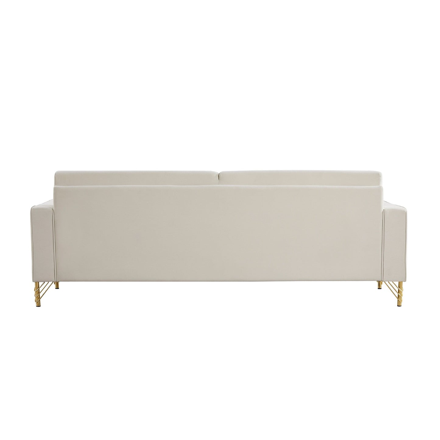 Canapé 3 places en velours moderne 85,44 po avec 2 coussins, pieds en métal doré, élégance intemporelle, mousse haute densité