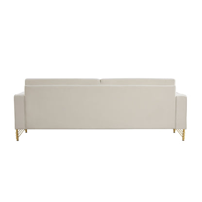 Canapé 3 places en velours moderne 85,44 po avec 2 coussins, pieds en métal doré, élégance intemporelle, mousse haute densité