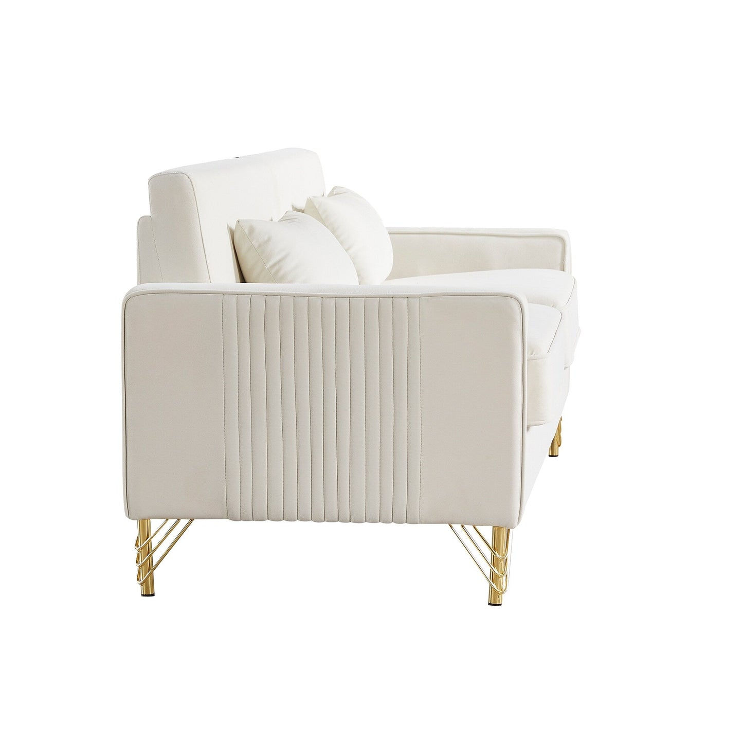 Canapé 3 places en velours moderne 85,44 po avec 2 coussins, pieds en métal doré, élégance intemporelle, mousse haute densité