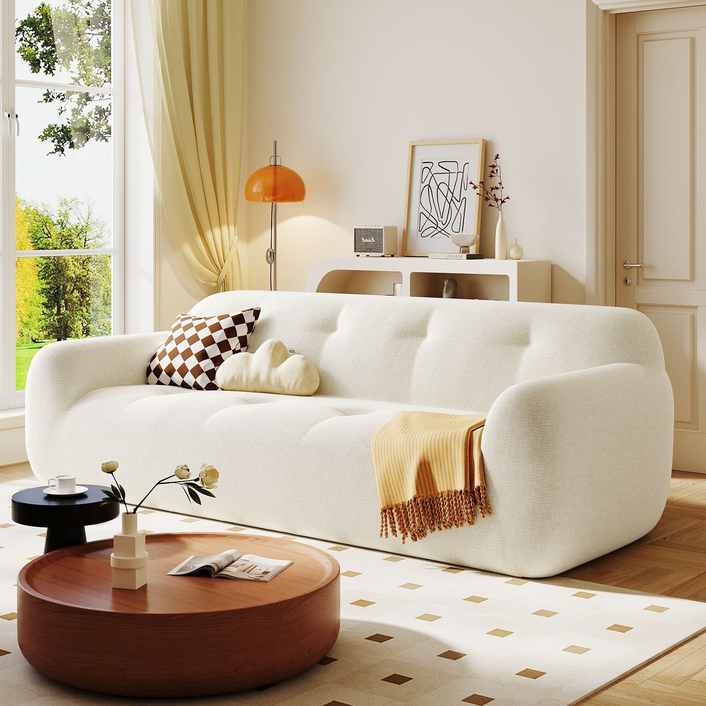 Canapé 3 places en tissu chenille de 85,8 po de large, capitonné, entièrement en mousse à compression éponge, avec mousse sans poudre