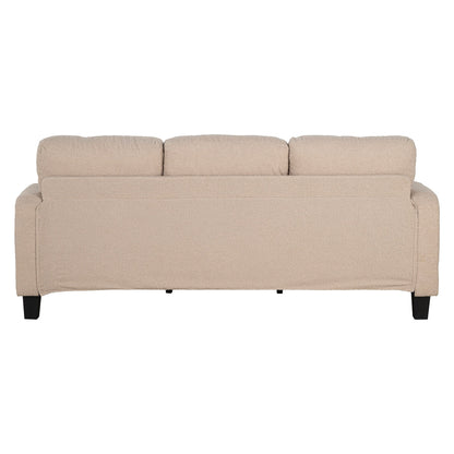 Canapé 3 places moderne en velours côtelé beige avec port USB et 2 coussins