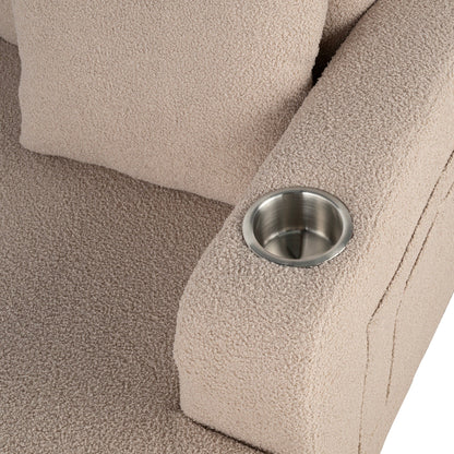 Canapé 3 places moderne en velours côtelé beige avec port USB et 2 coussins