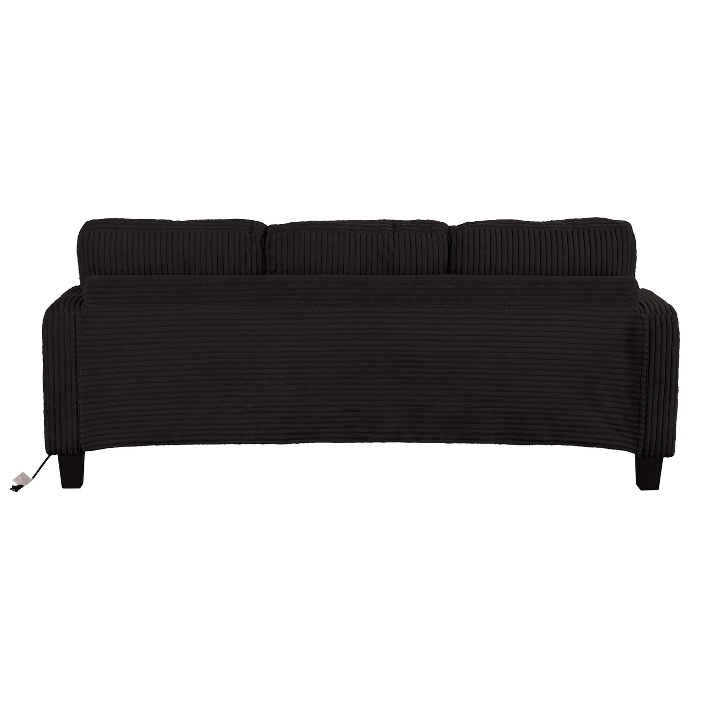 Canapé rectangulaire moderne 3 places en velours côtelé avec port USB et 2 coussins