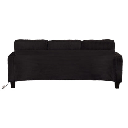 Canapé rectangulaire moderne 3 places en velours côtelé avec port USB et 2 coussins