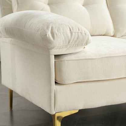 Canapé 3 places en L en tissu de 85 pouces, avec méridienne, coussins renforcés à ressorts, cadre en bois et coussins de taille