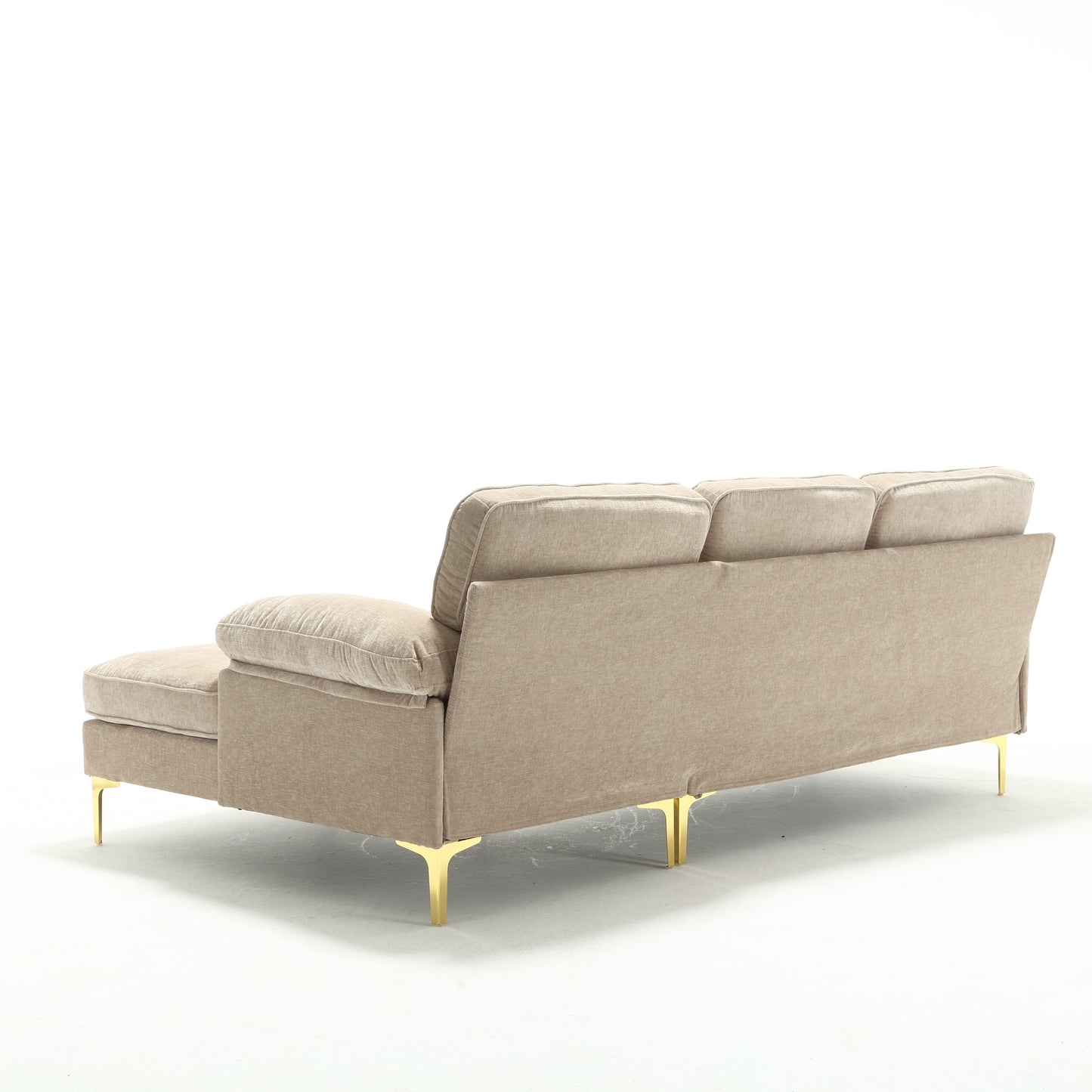 Canapé 3 places en tissu en forme de L de 85 pouces avec méridienne, cadre en bois et renfort de coussin à ressorts