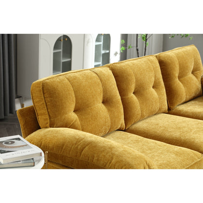 Canapé 3 places en tissu en forme de L de 85 pouces avec méridienne, cadre en bois et renfort de coussin à ressorts