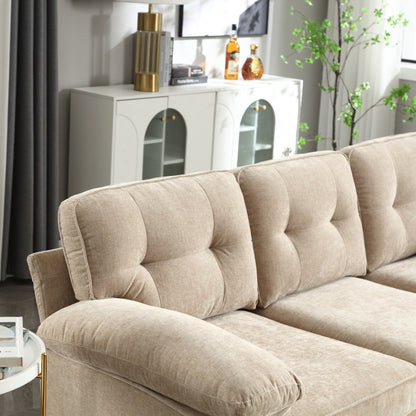 Canapé 3 places en tissu en forme de L de 85 pouces avec méridienne, cadre en bois et renfort de coussin à ressorts