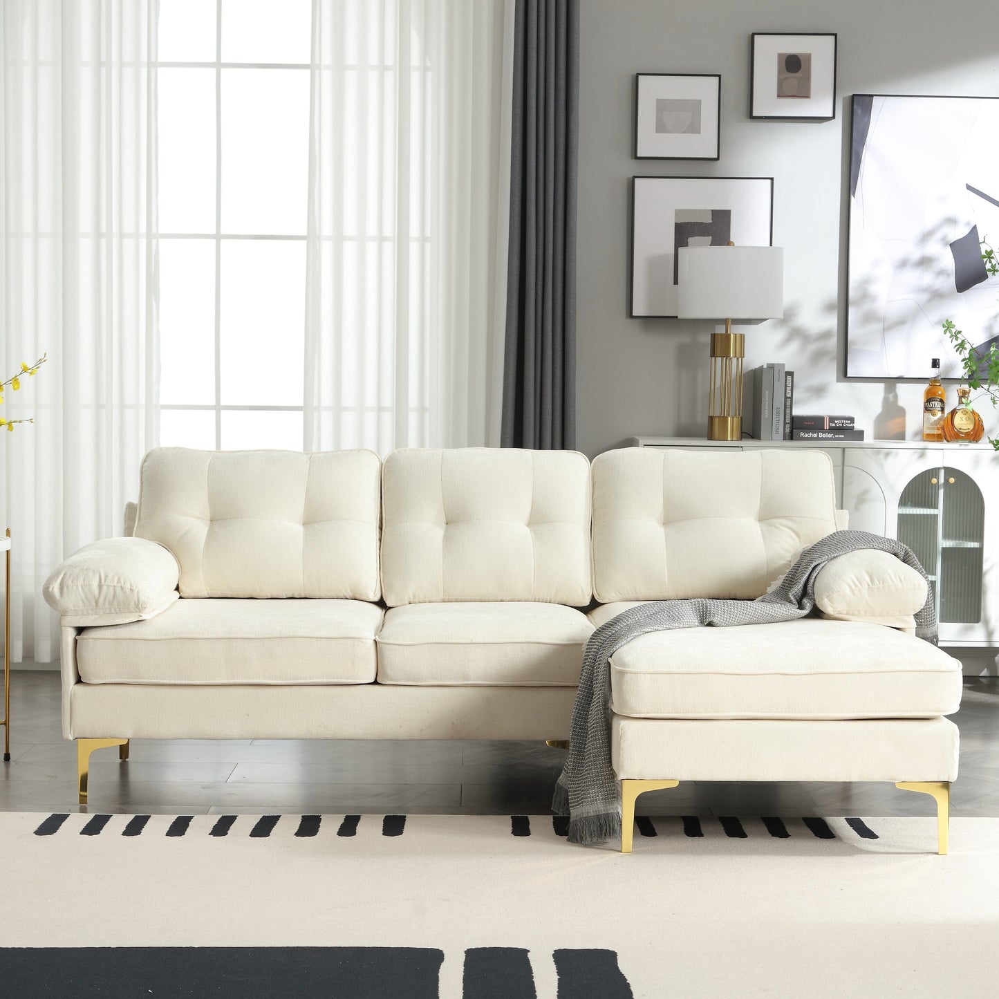 Canapé 3 places en L de 85 pouces avec méridienne et coussin à ressorts