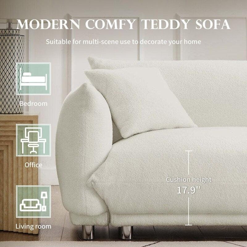 Canapé grand pain en velours Teddy 86,5 avec coussins, blanc
