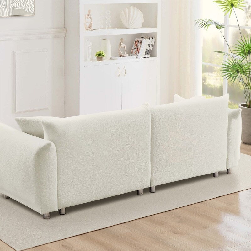 Canapé grand pain en velours Teddy 86,5 avec coussins, blanc