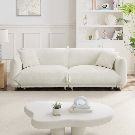 Canapé grand pain en velours Teddy 86,5 avec coussins, blanc