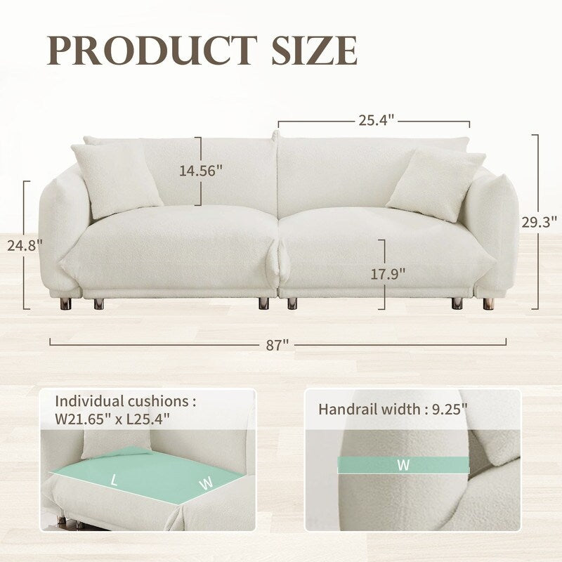 Canapé grand pain en velours Teddy 86,5 avec coussins, blanc