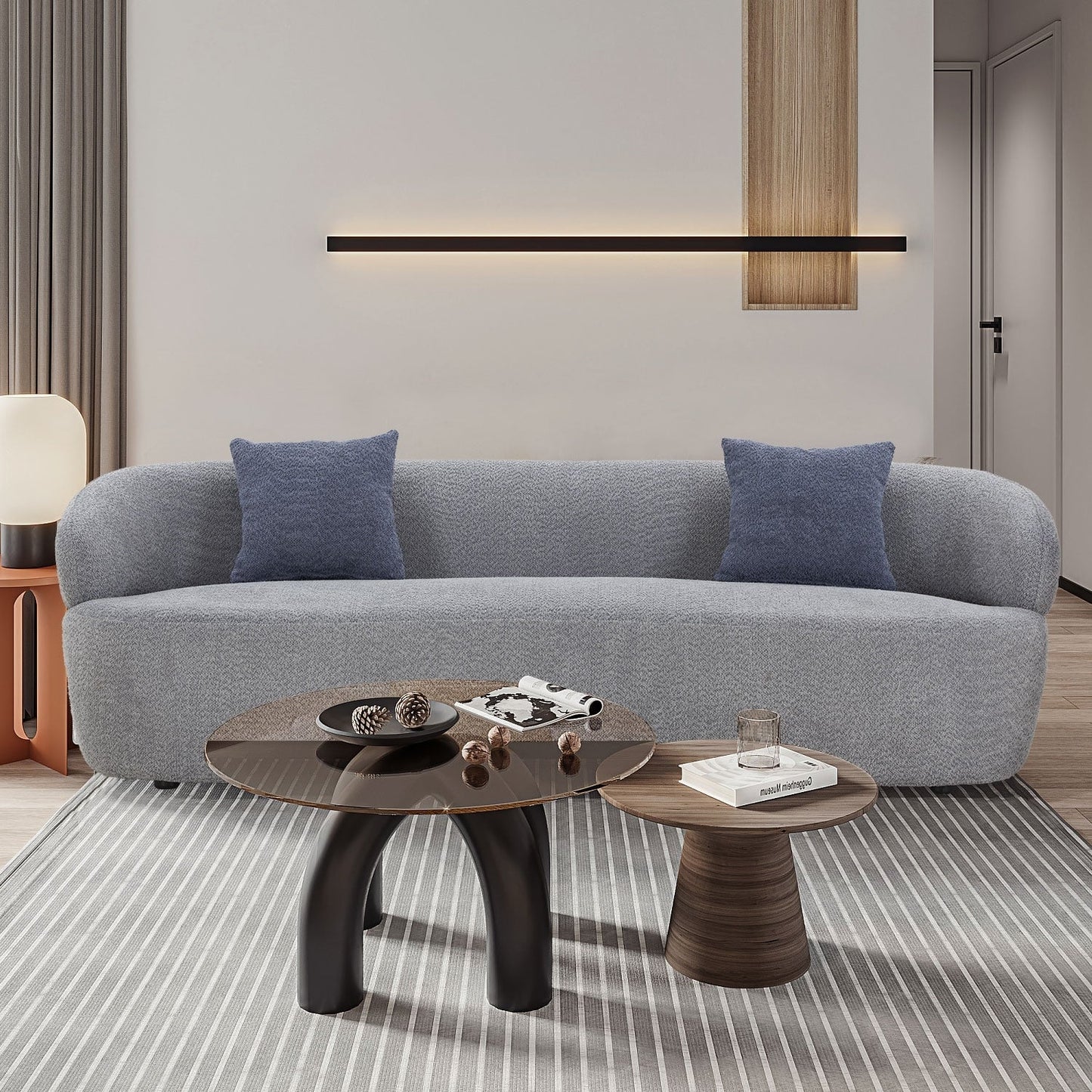 Canapé 3 places moderne incurvé en tissu rembourré de 86,61 pouces
