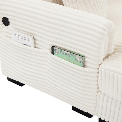Canapé réversible 2 places en forme de L en velours côtelé avec chargement USB-C et poche de rangement pour le salon