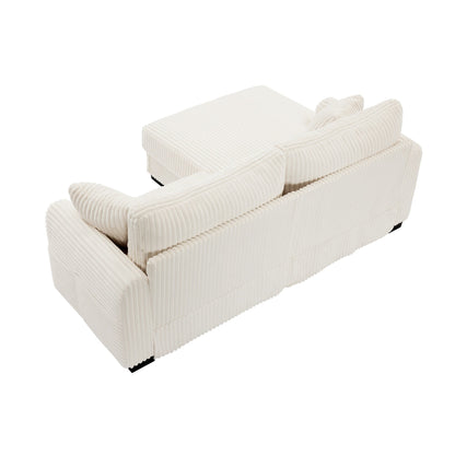 Canapé réversible 2 places en forme de L en velours côtelé avec chargement USB-C et poche de rangement pour le salon