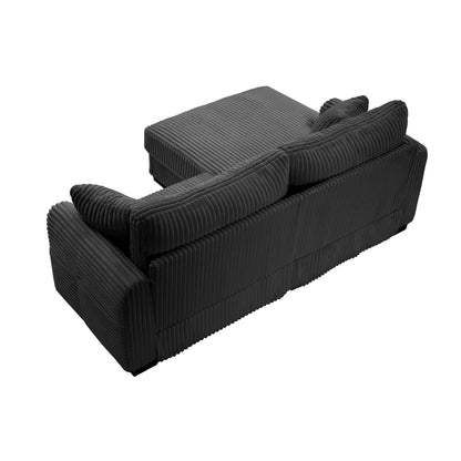 Canapé réversible 2 places en forme de L en velours côtelé avec chargement USB-C et poche de rangement pour le salon