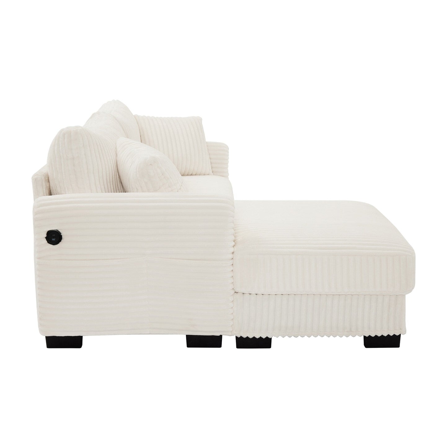 Canapé réversible 2 places en forme de L en velours côtelé avec chargement USB-C et poche de rangement pour le salon