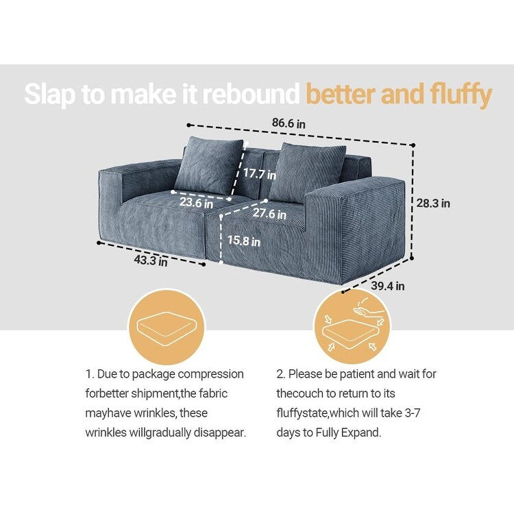 Canapé 3 places en mousse 86,6 avec assise large et profonde, éponge moulée monobloc, housse amovible et lavable