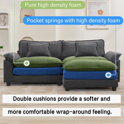 Canapé sectionnel Cloud 86 - Canapé en chenille en forme de L avec pouf et coussins, siège profond (beige blanc)