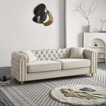 Canapé capitonné moderne de luxe de 86 pouces de largeur avec 2 coussins décoratifs pour salon et chambre à coucher