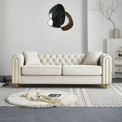Canapé capitonné moderne de luxe de 86 pouces de largeur avec 2 coussins décoratifs pour salon et chambre à coucher