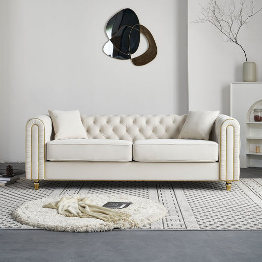 Canapé capitonné moderne de luxe de 86 pouces de largeur avec 2 coussins décoratifs pour salon et chambre à coucher