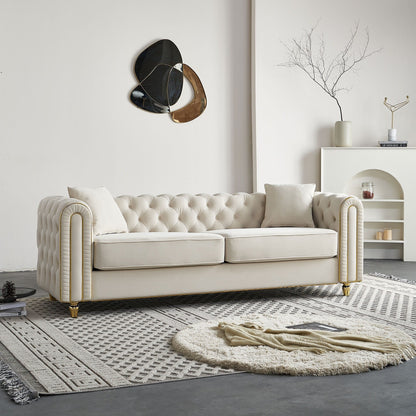 Canapé capitonné moderne de luxe de 86 pouces de largeur avec 2 coussins décoratifs pour salon et chambre à coucher