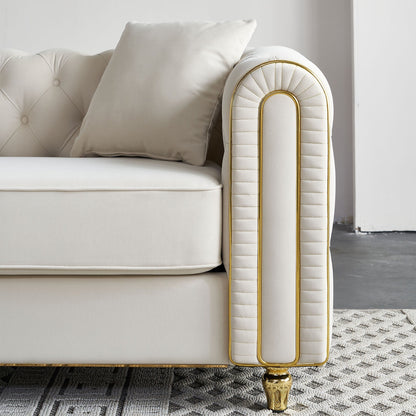 Canapé capitonné moderne de luxe de 86 pouces de largeur avec 2 coussins décoratifs pour salon et chambre à coucher