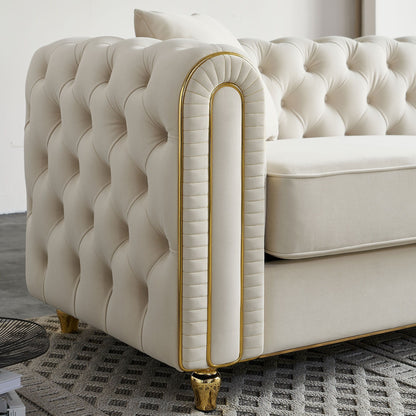 Canapé capitonné moderne de luxe de 86 pouces de largeur avec 2 coussins décoratifs pour salon et chambre à coucher