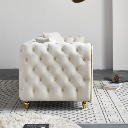 Canapé capitonné moderne de luxe de 86 pouces de largeur avec 2 coussins décoratifs pour salon et chambre à coucher