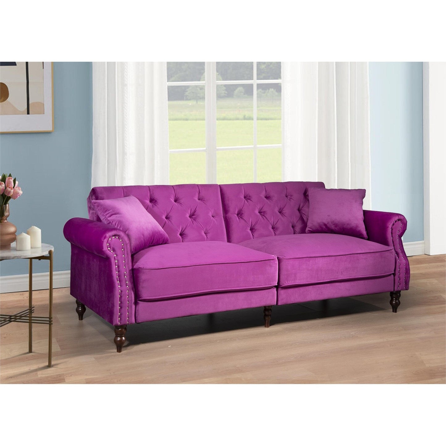 Canapé-lit convertible en velours de 87,8 po avec futon