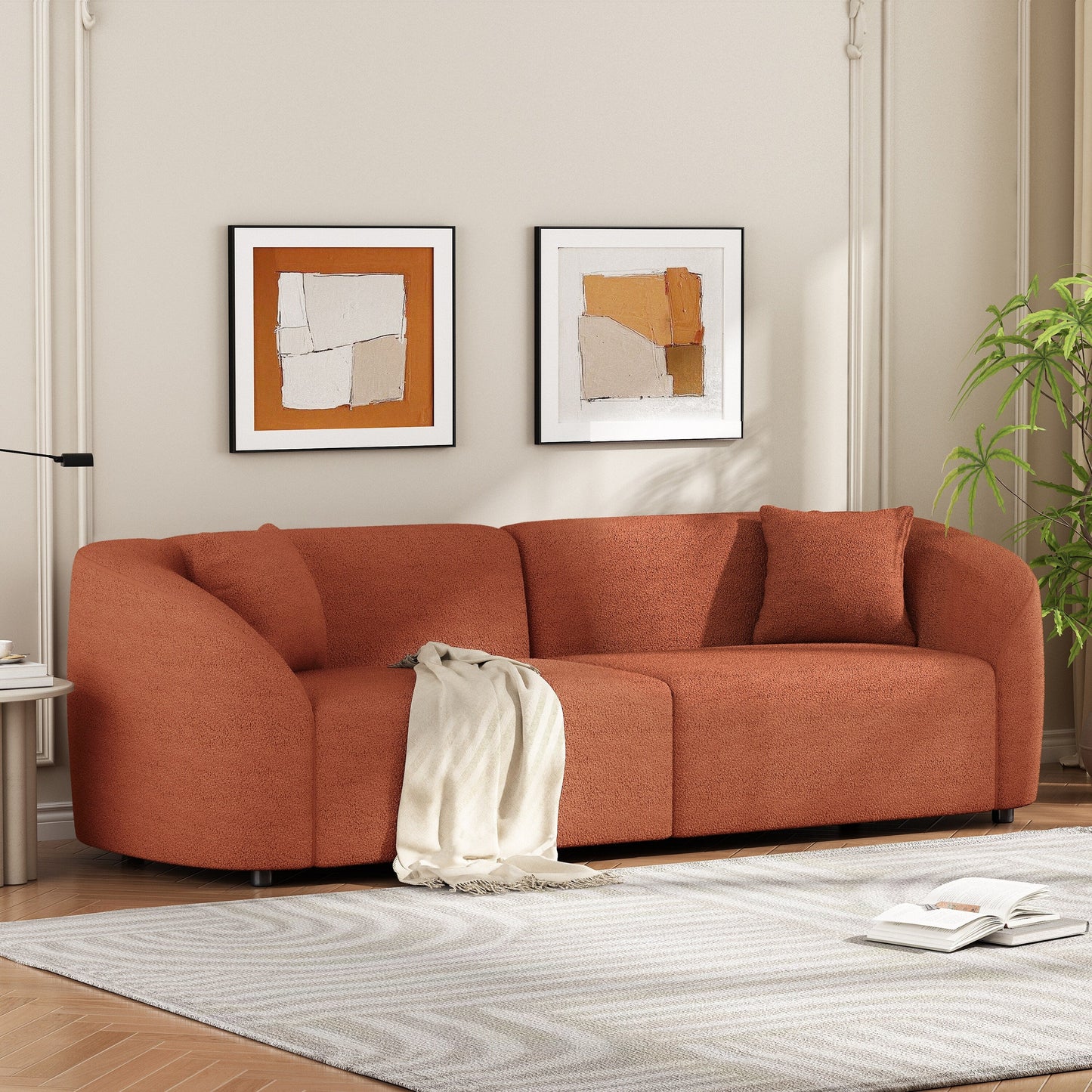 Canapé contemporain incurvé 87 : assise moelleuse, design épuré et cadre durable – idéal pour les espaces de vie élégants