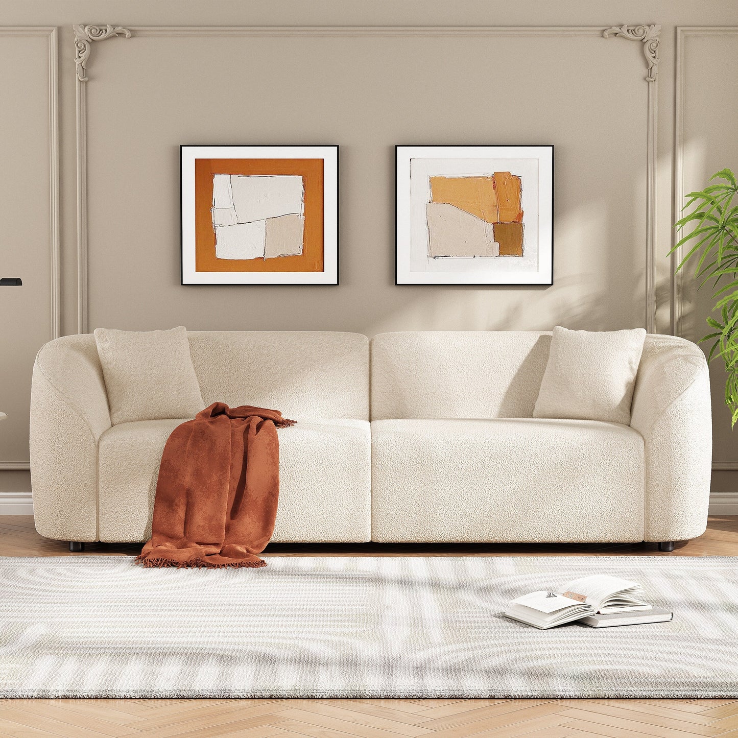 Canapé contemporain incurvé 87 : assise moelleuse, design épuré et cadre durable – idéal pour les espaces de vie élégants