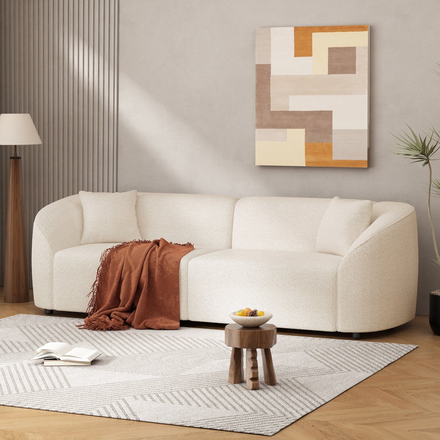 Canapé contemporain incurvé 87 : assise moelleuse, design épuré et cadre durable – idéal pour les espaces de vie élégants