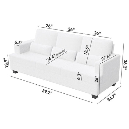 Canapé 3 places en tissu de 88,4 pouces : coussins de dossier amovibles, assise profonde et cadre robuste en bois dur et acier