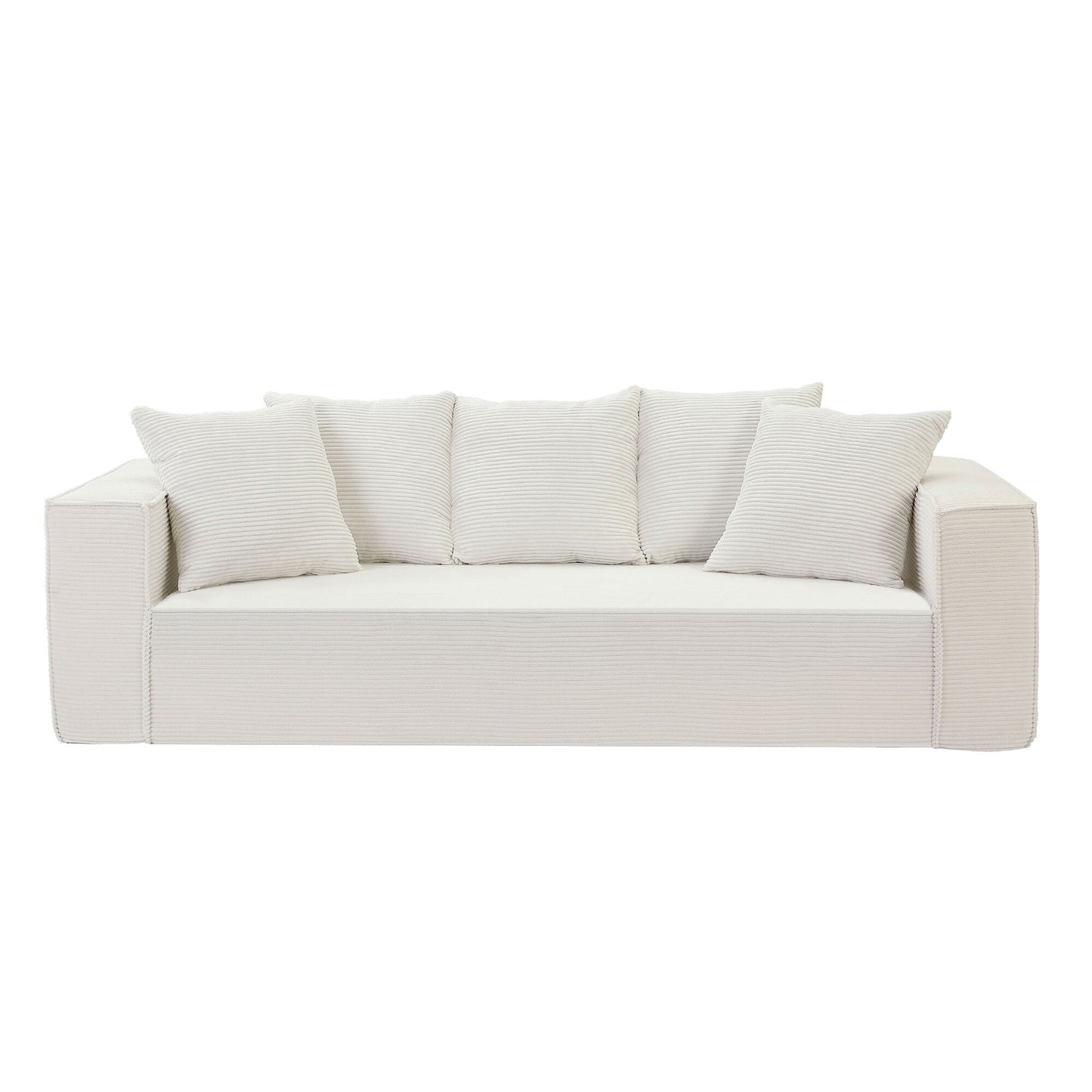 Canapé 3 places en velours côtelé de 88,97 pouces avec 5 coussins décoratifs, design modulaire élégant pour un salon moderne