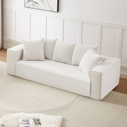 Canapé 3 places en velours côtelé de 88,97 pouces avec 5 coussins décoratifs, design modulaire élégant pour un salon moderne