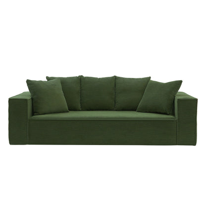 Canapé 3 places en velours côtelé de 88,97 pouces avec 5 coussins décoratifs, design modulaire élégant pour un salon moderne