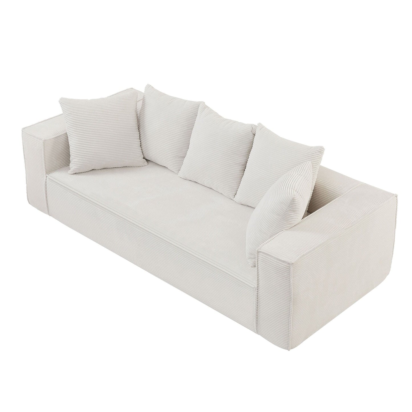 Canapé 3 places en velours côtelé de 88,97 pouces avec 5 coussins décoratifs, design modulaire élégant pour un salon moderne