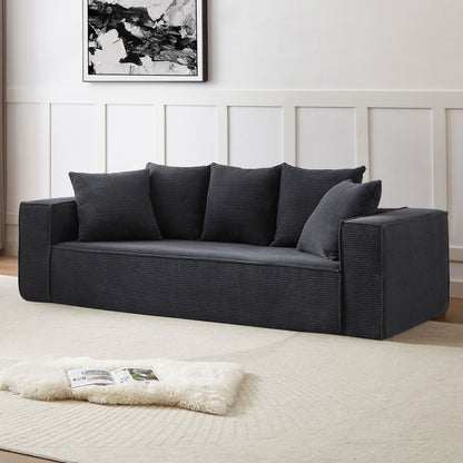 Canapé 3 places en velours côtelé de 88,97 pouces avec 5 coussins décoratifs, design modulaire élégant pour un salon moderne