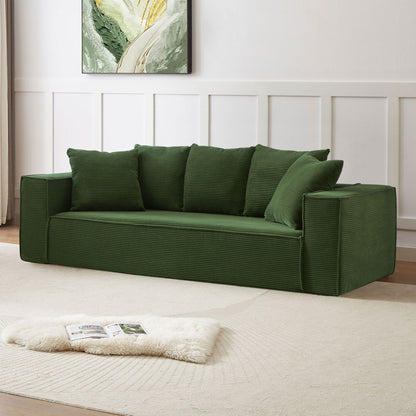 Canapé 3 places en velours côtelé de 88,97 pouces avec 5 coussins décoratifs, design modulaire élégant pour un salon moderne