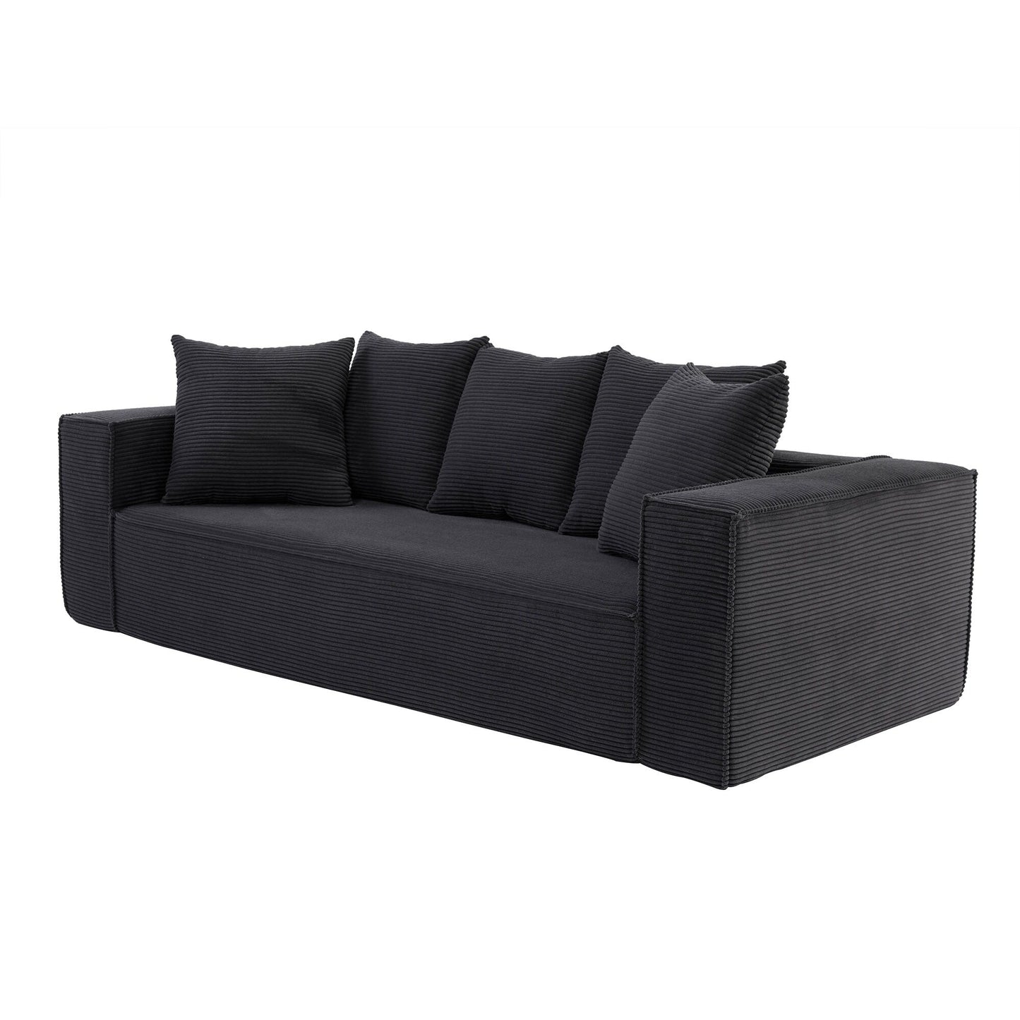 Canapé modulaire 3 places en velours côtelé de 88,97 po avec 5 coussins décoratifs et design spacieux